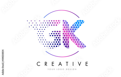 GK G K Pink Magenta Dotted Bubble Letter Logo Design Vector
