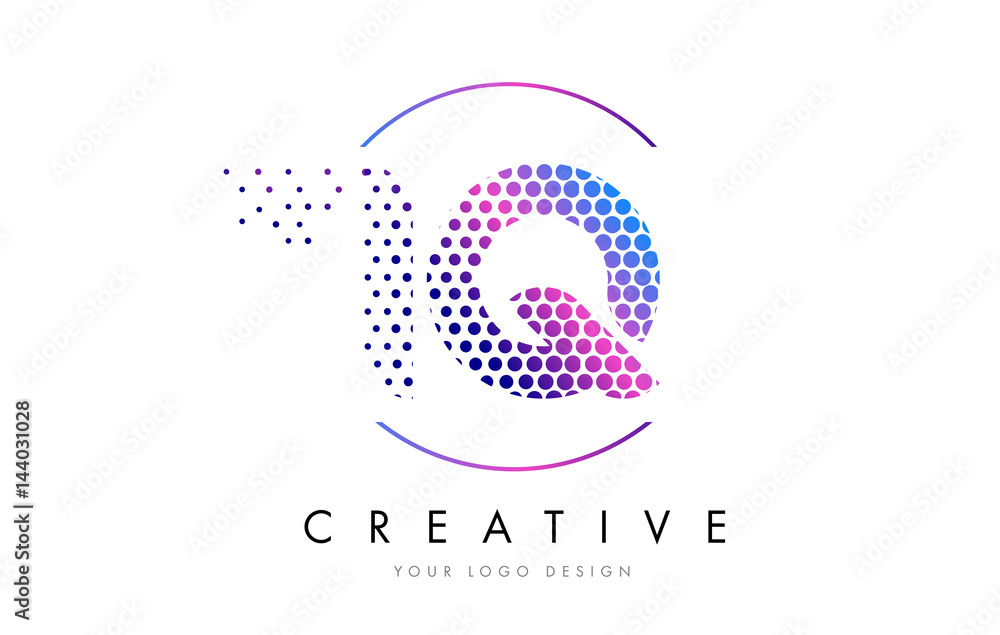 IQ I Q Pink Magenta Dotted Bubble Letter Logo Design Vector