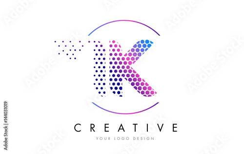 IK I K Pink Magenta Dotted Bubble Letter Logo Design Vector