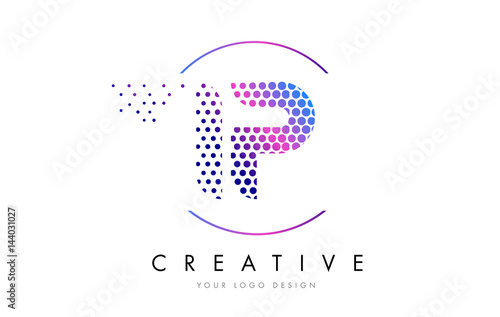 IP I P Pink Magenta Dotted Bubble Letter Logo Design Vector