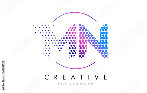 MN M N Pink Magenta Dotted Bubble Letter Logo Design Vector