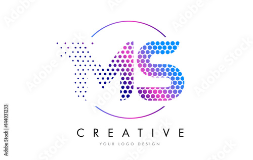 MS M S Pink Magenta Dotted Bubble Letter Logo Design Vector