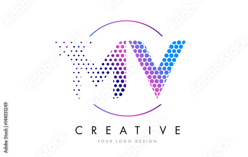 MV M V Pink Magenta Dotted Bubble Letter Logo Design Vector