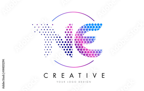 NE N E Pink Magenta Dotted Bubble Letter Logo Design Vector