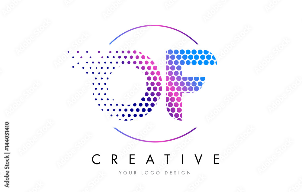 Naklejka premium OF O F Pink Magenta Dotted Bubble Letter Logo Design Vector