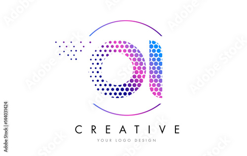OI O I Pink Magenta Dotted Bubble Letter Logo Design Vector