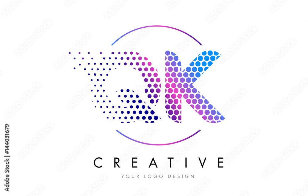 Obraz premium QK Q K Pink Magenta Dotted Bubble Letter Logo Design Vector