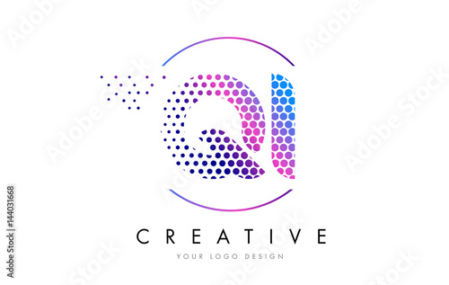 QI Q I Pink Magenta Dotted Bubble Letter Logo Design Vector