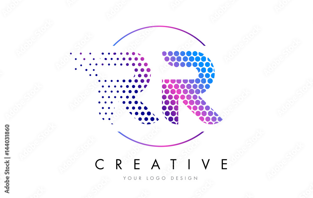 RR R Pink Magenta Dotted Bubble Letter Logo Design Vector