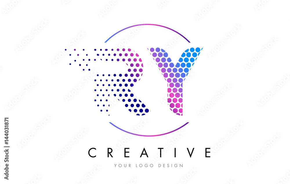 RY R Y Pink Magenta Dotted Bubble Letter Logo Design Vector
