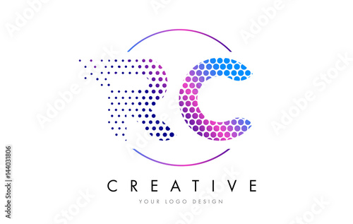 RC R C Pink Magenta Dotted Bubble Letter Logo Design Vector