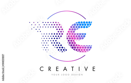 RE R E Pink Magenta Dotted Bubble Letter Logo Design Vector