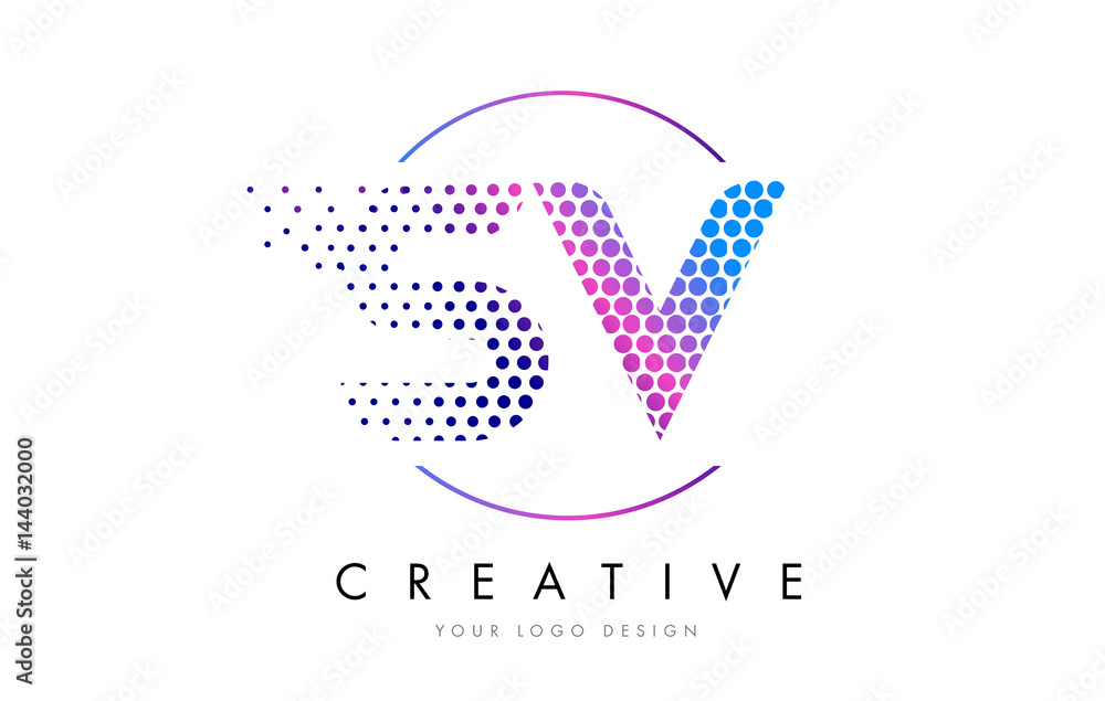 Obraz premium SV S V Pink Magenta Dotted Bubble Letter Logo Design Vector