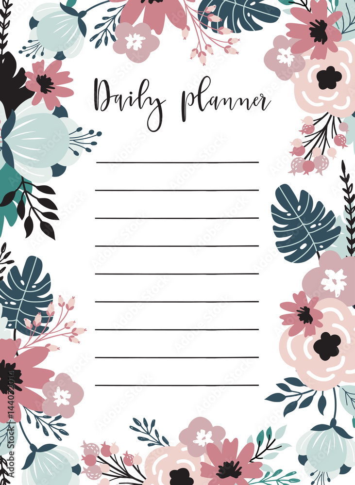 Daily planner template. Organizer and schedule with place for Notes.