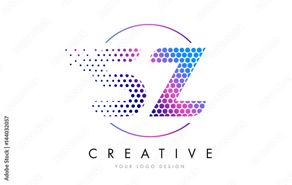 SZ S Z Pink Magenta Dotted Bubble Letter Logo Design Vector