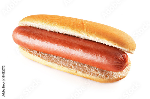 Hotdog with big sausage isolated on white