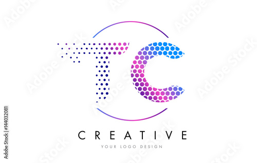 TC T C Pink Magenta Dotted Bubble Letter Logo Design Vector