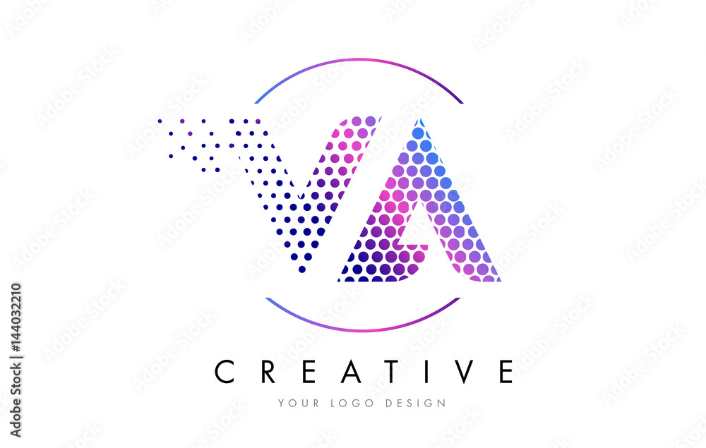 Obraz premium VA V A Pink Magenta Dotted Bubble Letter Logo Design Vector