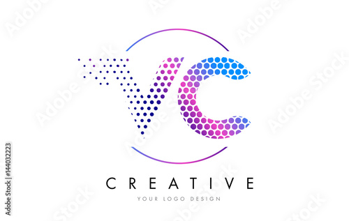 VC V C Pink Magenta Dotted Bubble Letter Logo Design Vector