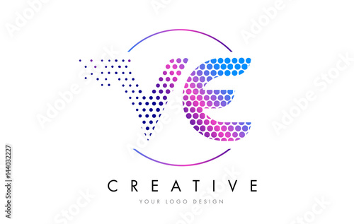 VE V E Pink Magenta Dotted Bubble Letter Logo Design Vector