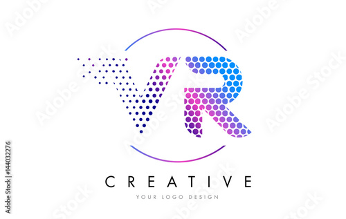 VR V R Pink Magenta Dotted Bubble Letter Logo Design Vector