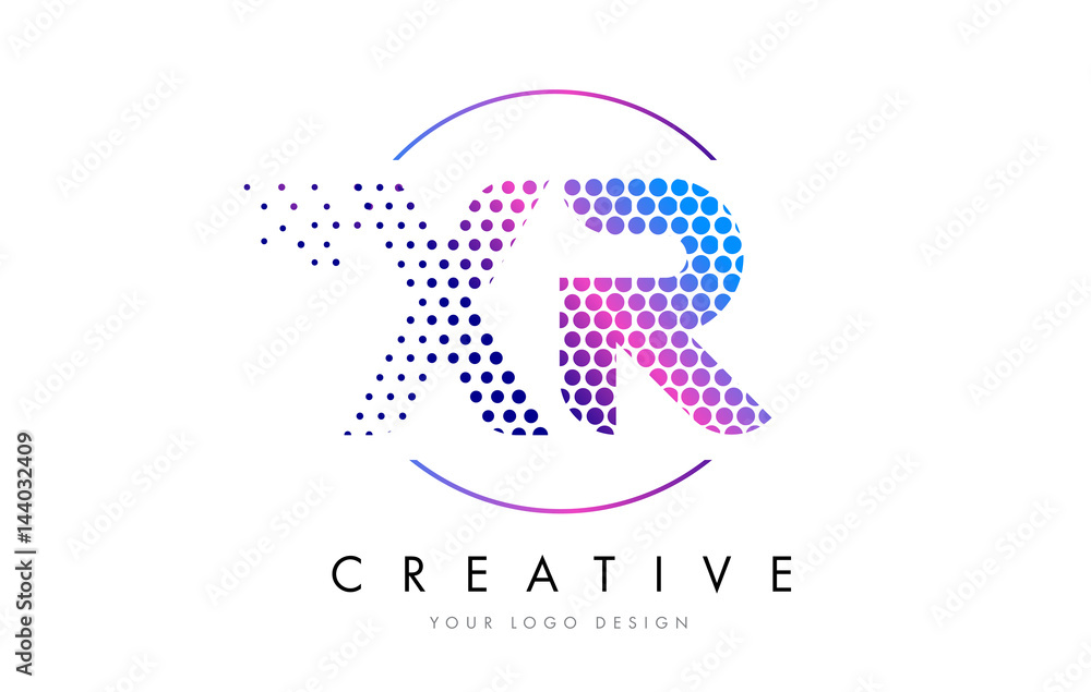 XR X R Pink Magenta Dotted Bubble Letter Logo Design Vector