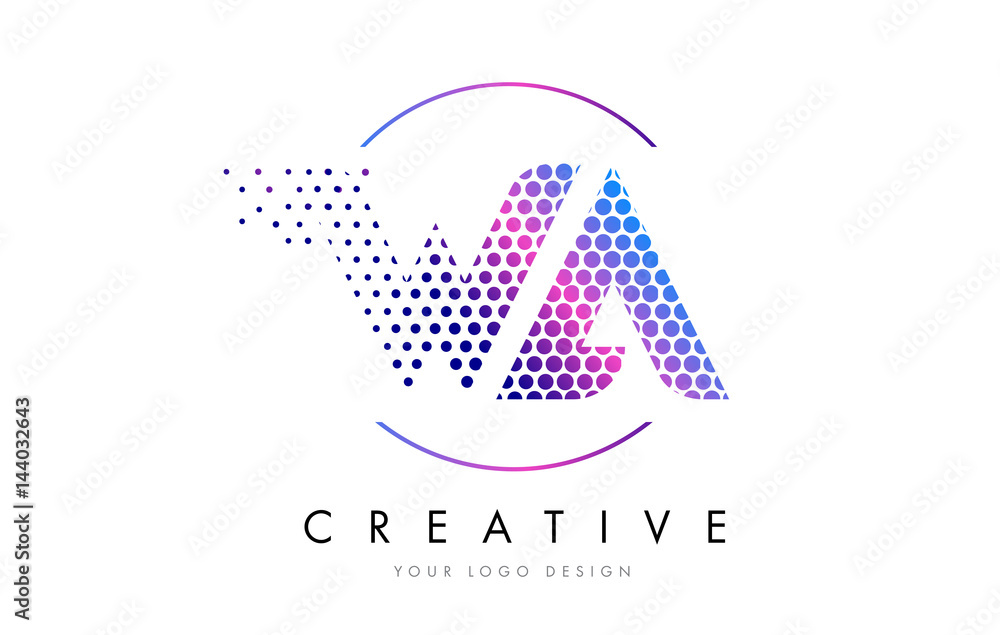 WA W A Pink Magenta Dotted Bubble Letter Logo Design Vector WA W A Pink Magenta Dotted Bubble Letter Logo Design Vector