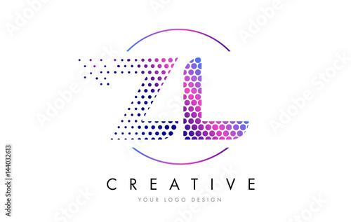 ZL Z L Pink Magenta Dotted Bubble Letter Logo Design Vector