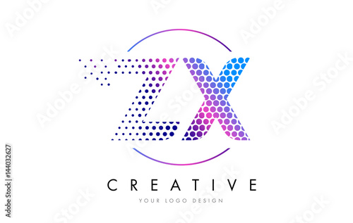 ZX Z X Pink Magenta Dotted Bubble Letter Logo Design Vector