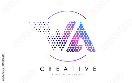 WA W A Pink Magenta Dotted Bubble Letter Logo Design Vector