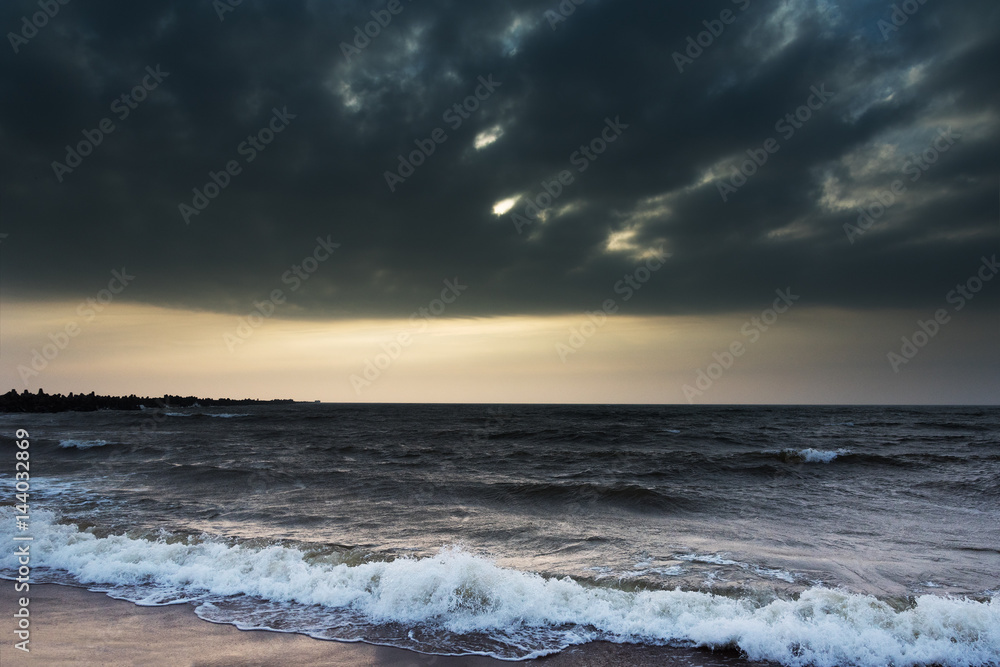 Stormy and dark Baltic sea .