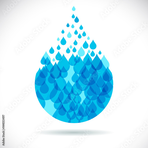 Clean water blue drop made of small drops, illustration.