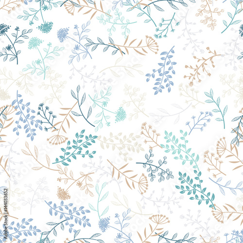 Seamless vector herbal pattern. Doodle flowers ornament in retro style.