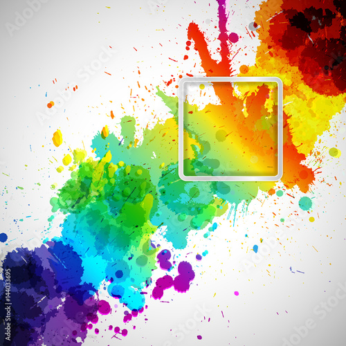 Abstract background with colorful paint stains and frame for your text, diagonal composition, design elements.