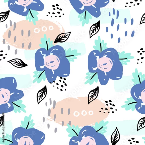 Tapety Piękny wzór z wiosennych kwiatów. Jasna ilustracja, może służyć do pakowania papieru, zaproszenia na ślub, tapet i tekstyliów.