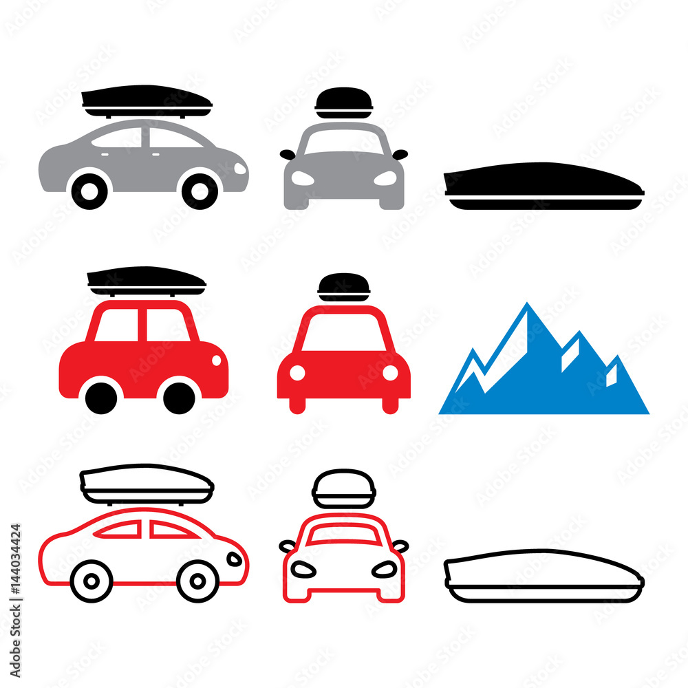 Car roof box, roof rack or carrier vector icons set Stock Vector