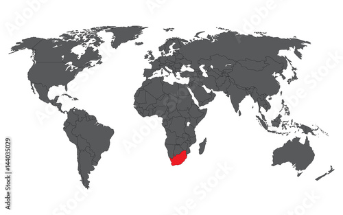 South Africa red on gray world map vector