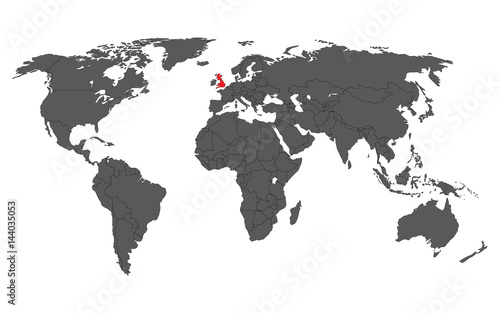 United Kingdom red on gray world map vector