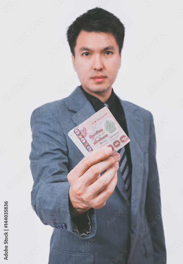 asian handsome businessman in suit showing banknotes asian handsome businessman in suit showing banknotes