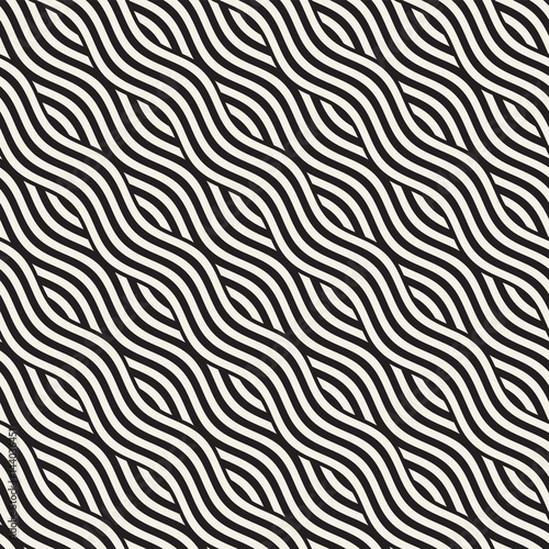 Abstract geometric pattern with wavy lines. Interlacing rounded stripes design. Seamless vector background.