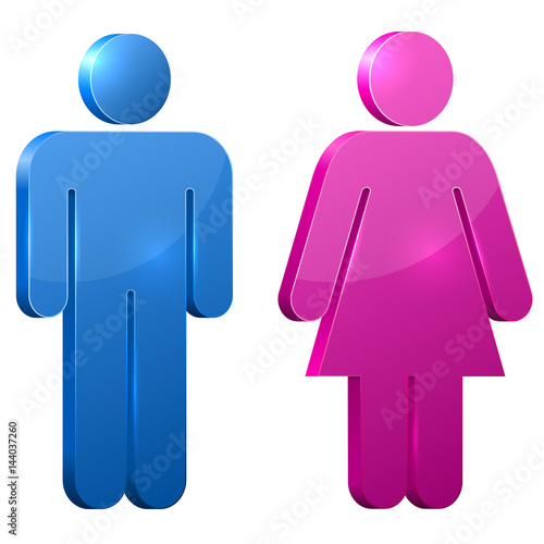Male and female 3D door signs isolated on white background