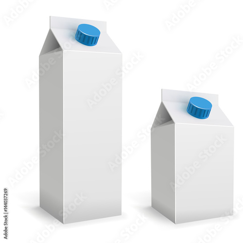 Blank white milk packs isolated on white background.