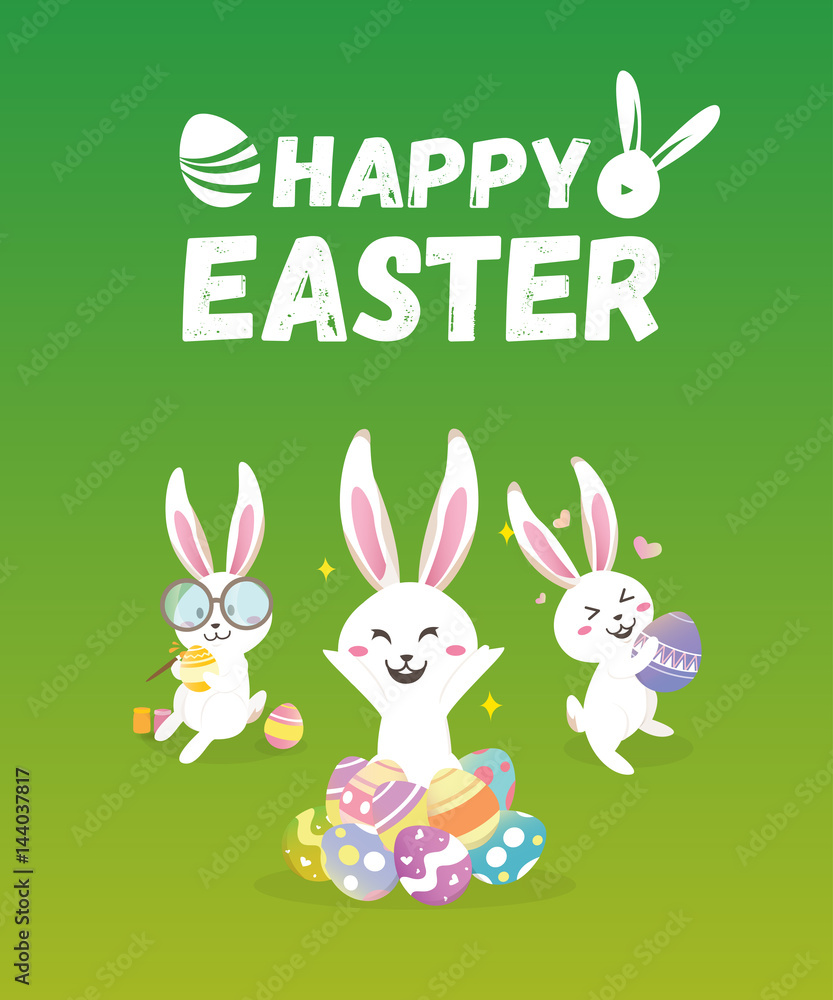 Happy easter day with white Easter rabbit. Happy easter day with white Easter rabbit.