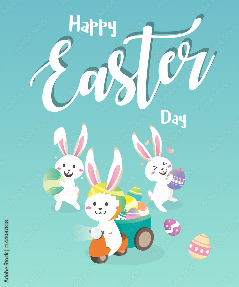 Happy easter day with white Easter rabbit. Happy easter day with white Easter rabbit.