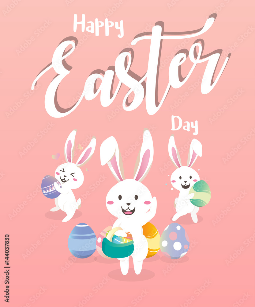 Happy easter day with white Easter rabbit. Happy easter day with white Easter rabbit.