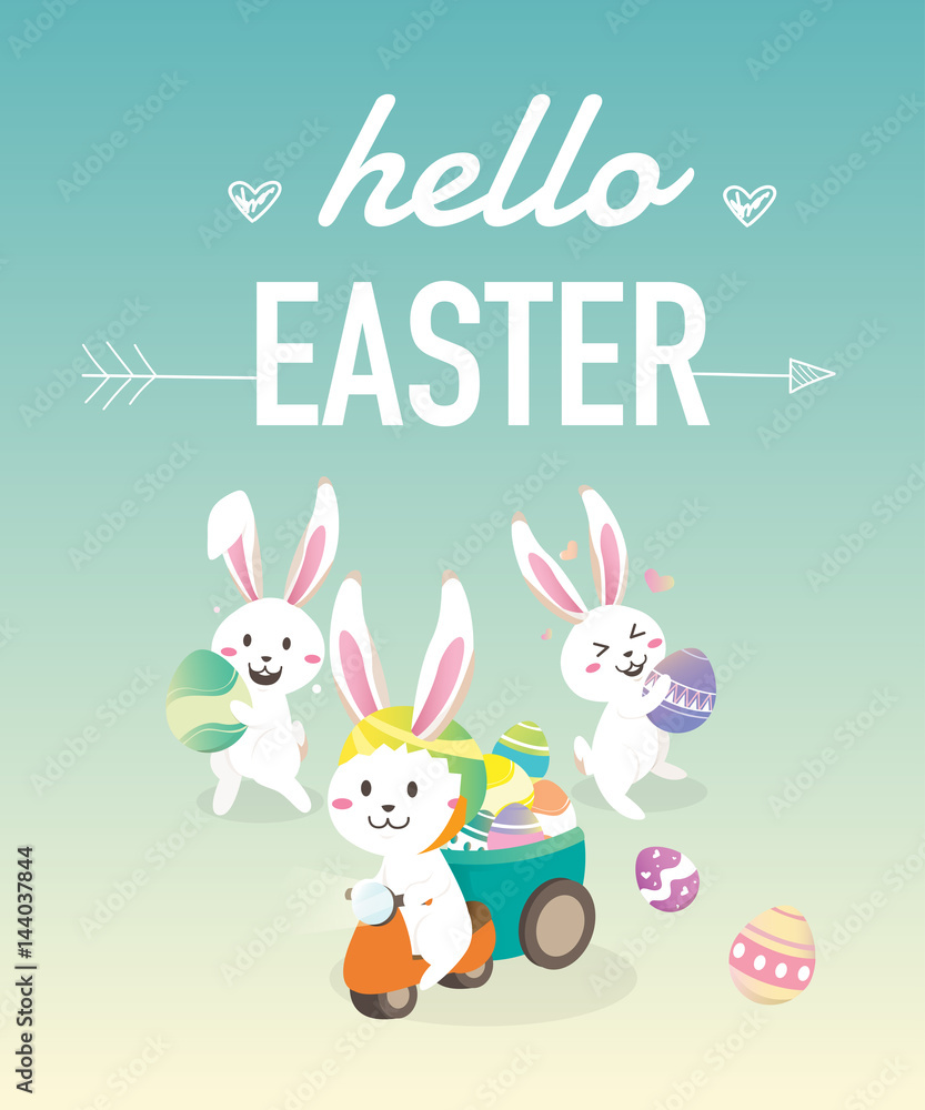 Happy easter day with white Easter rabbit. Happy easter day with white Easter rabbit.