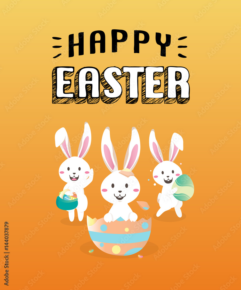 Happy easter day with white Easter rabbit. Happy easter day with white Easter rabbit.