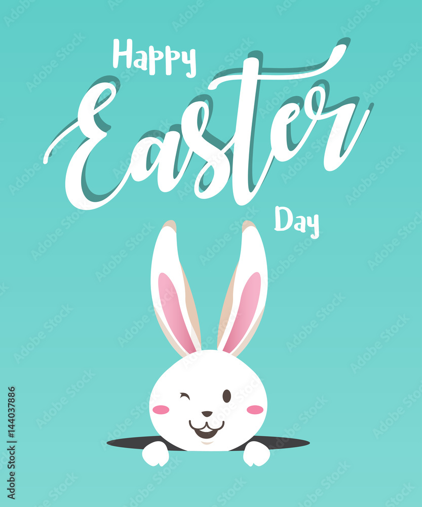 Happy easter day with white Easter rabbit. Happy easter day with white Easter rabbit.