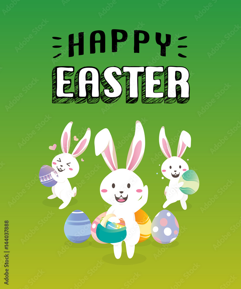 Happy easter day with white Easter rabbit. Happy easter day with white Easter rabbit.
