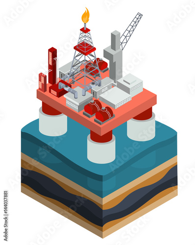 Vector 3D isometric illustration, an infographic element, an oil producing offshore platform in the ocean